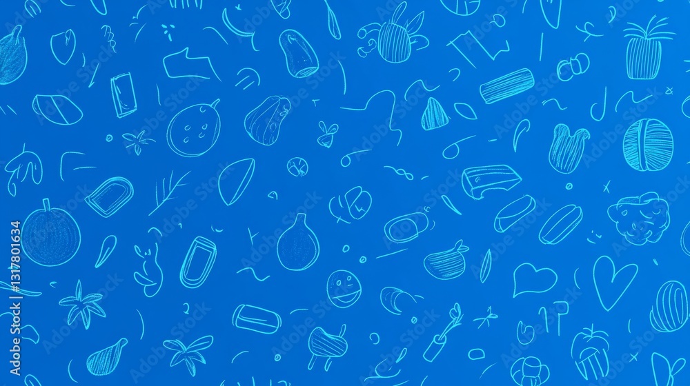 Poster blue background with a simple, continuous doodle pattern