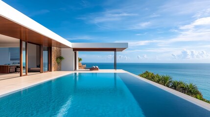 Fototapeta premium Infinity Pool Villa Ocean View Luxury Home - Luxury travel