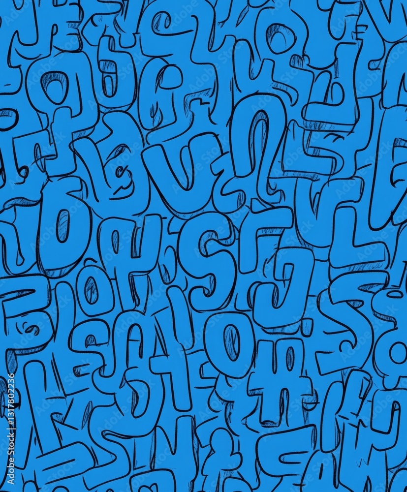Poster blue background with a simple, continuous doodle pattern