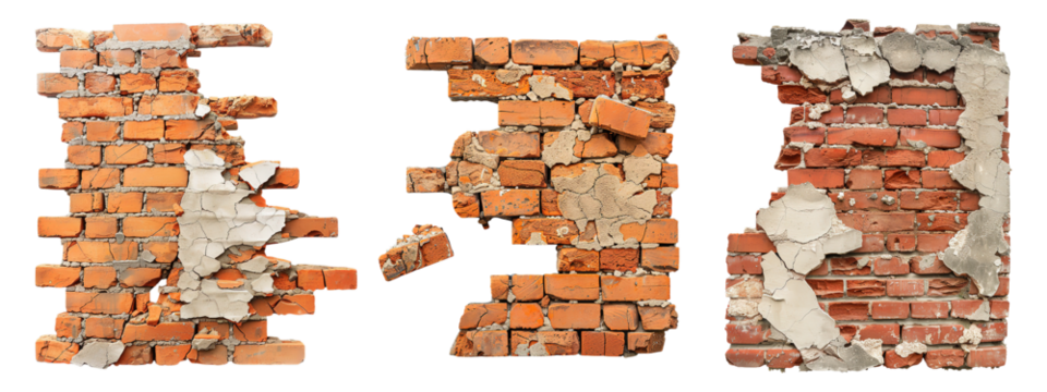 Broken Brick Wall Set on Transparent Background