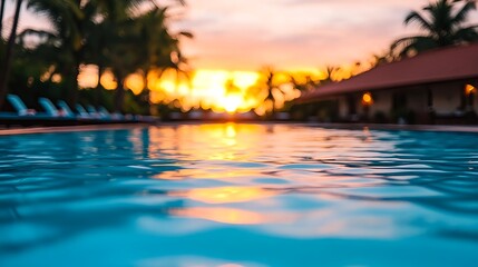 Fototapeta premium Sunset Poolside Paradise: Tropical Resort - Relaxation/Wellness