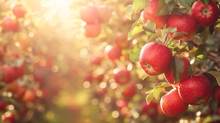 Apple Orchard with Ripe Red Apples Hanging from the Trees
