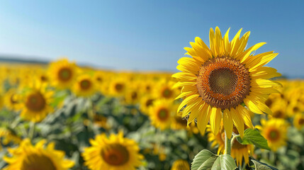 Scenic view of a sunflower field in full bloom under a clear blue sky