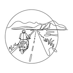 Line Art of Solo Scooter Ride Through the Mountains
