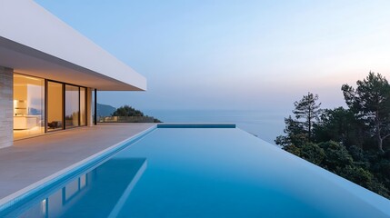 Obraz premium Modern Infinity Pool Villa Ocean View - Modern Minimalist Architecture