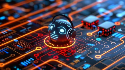 Futuristic ai chatbot interface engaging with customers to address inquiries and concerns