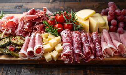 Gourmet Charcuterie Board with Cured Meats, Cheese, and Fresh Fruits