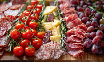 Delicious Charcuterie Spread with Assorted Cured Meats and Cheese