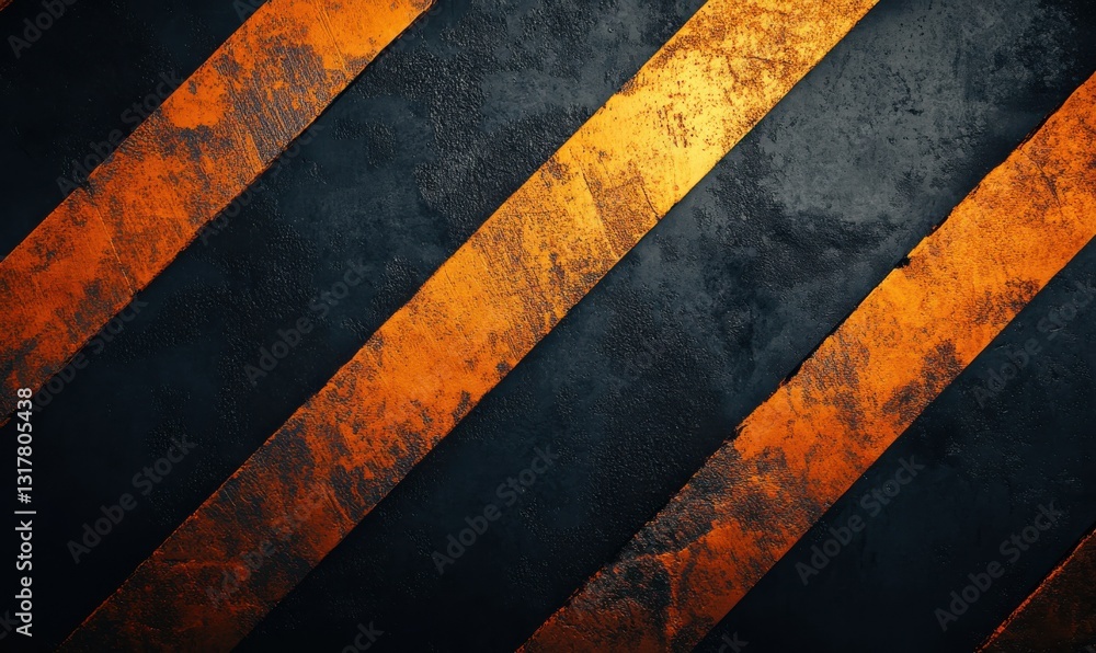 Poster diagonal orange and black stripes on a textured surface, softly illuminated to create a bold and mod