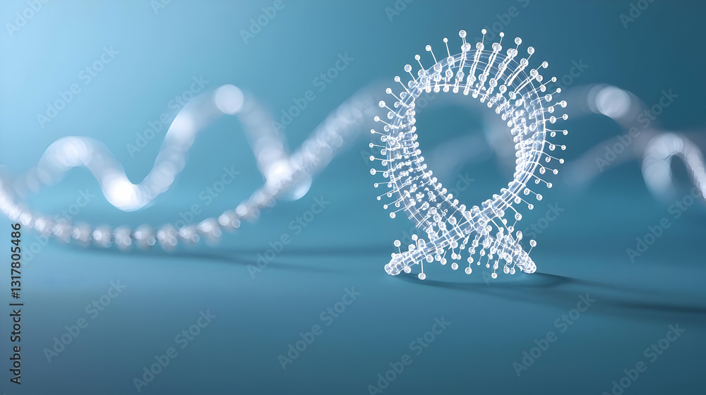Poster abstract digital globe icon with glowing dots and wavy lines on a blue background