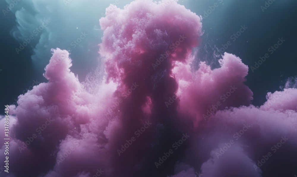Poster abstract swirling pink smoke on a dark background, illuminated by soft light creating a mystical and
