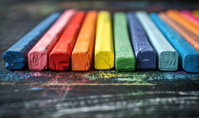 Vibrant Pastel Chalk Sticks on a Dark Surface