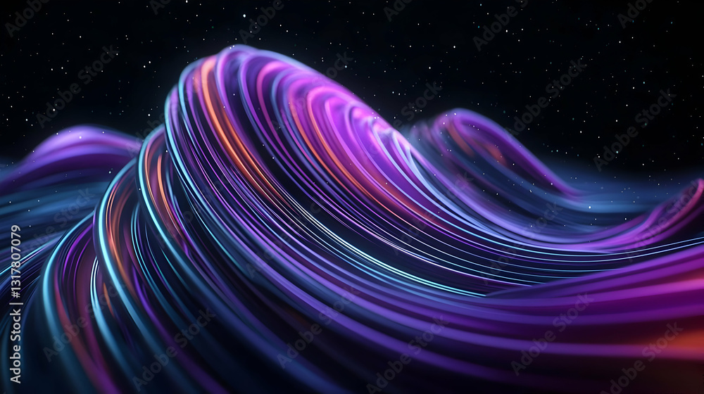 Poster vivid 3d rendered abstract waves of light and color in a swirling motion against a dark background