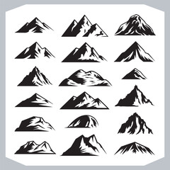 Fototapeta premium Black and White Mountain Icons Retro Hand Drawn Sketch Collection