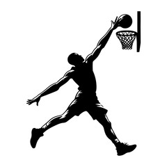 Basketball Player Making A Slam Dunk, Black And White Basketball Silhouette