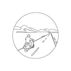 Line Art of Solo Scooter Ride Through the Mountains