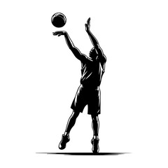 Basketball Player Taking A Three Point Shot, Black And White Basketball Silhouette