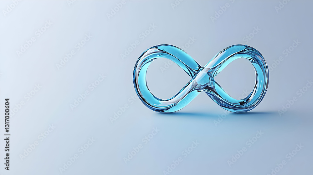 Poster blue infinity symbol on light blue background with digital pixels representing connection and limitl
