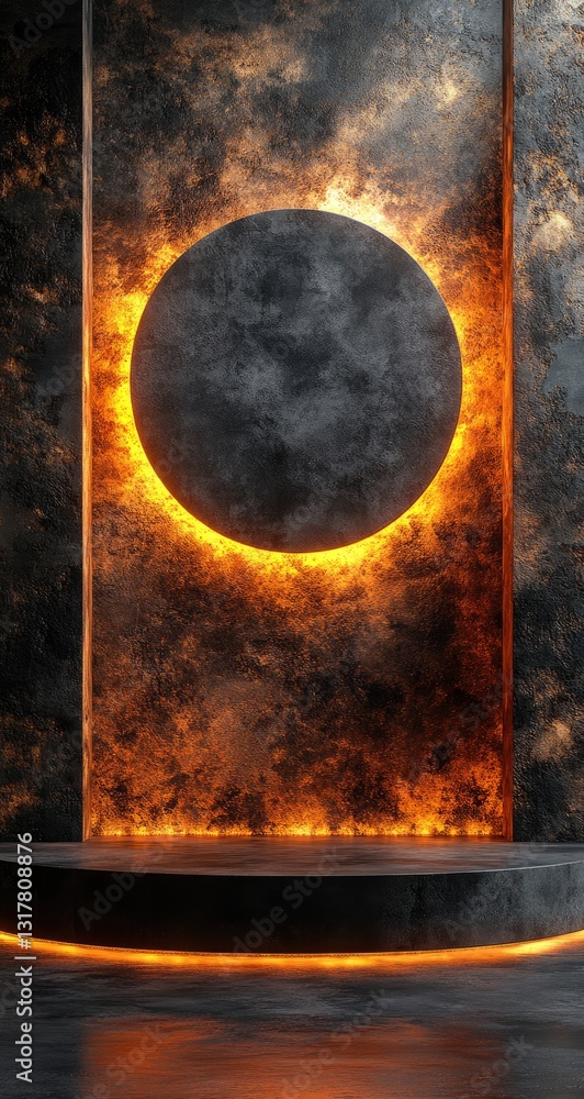 Poster an abstract futuristic design featuring a prominent circular element at the center highlighted by fi