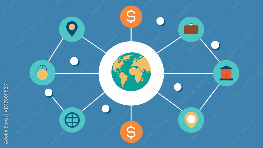 Poster global network with nodes a network diagram with various nodes and connections illustrating how regu