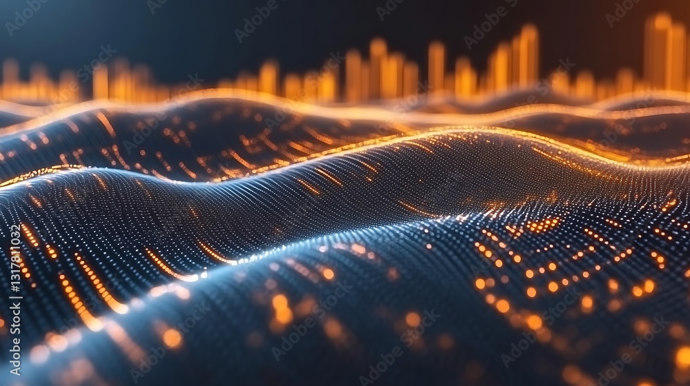 Poster abstract digital data display showing wavy lines and glowing points