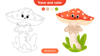 Coloring page for kids. Vector illustration of mushroom.