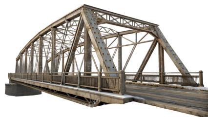 Old metal bridge over the river isolated on transparent background png
