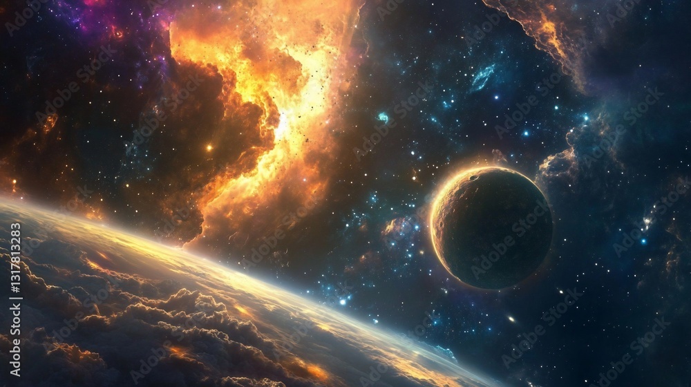 Canvas Prints cosmic nebula and celestial planet: a breathtaking view of interstellar wonders