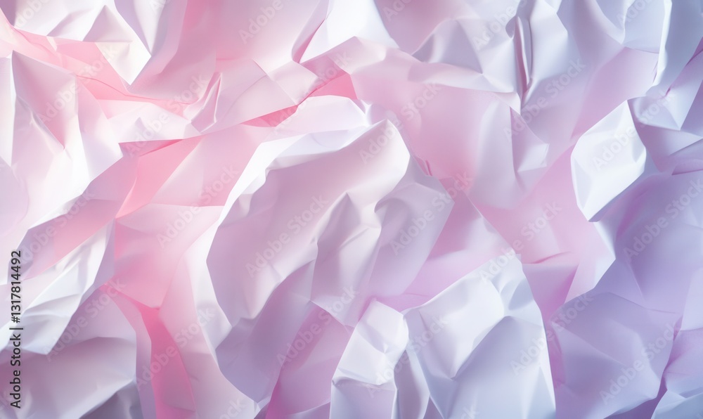 Poster subtle pastel abstract paper crumples forming textured patterns, illuminated by soft, even lighting,