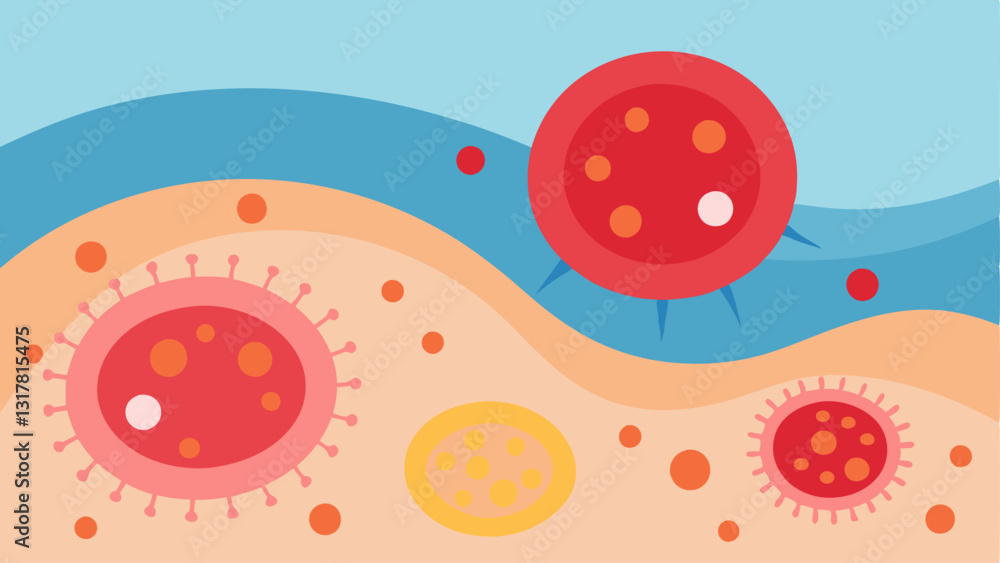Poster skin cell interaction a detailed closeup of skin cells with exosomes interacting with them highlight