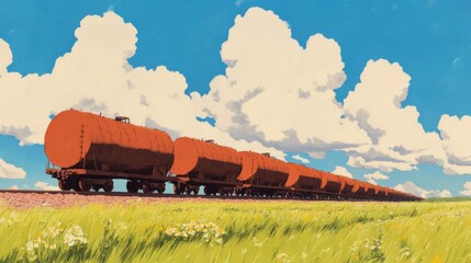 The image depicts a railway with a running train and a highway with trucks, conveying a sense of progress and development in the fields of transportation and logistics.