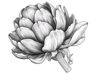 Artichoke close-up, detailed drawing, white background, food illustration