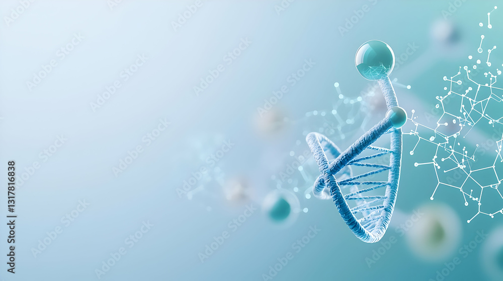 Poster 3d rendered dna double helix structure in soft blue green gradient microscopic cellular level detail