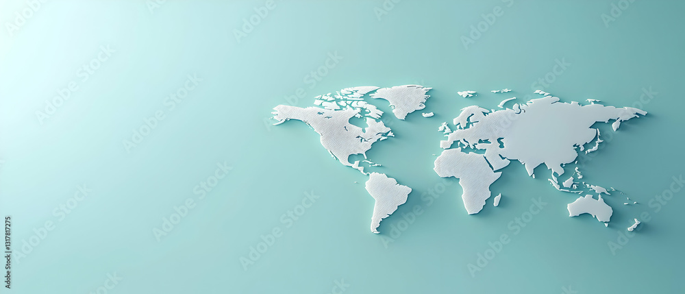 Poster 3d rendered world map on teal background with subtle textured detail highlighting global connectivit