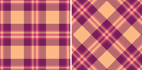 Neon Darkish Pink Seamless Madras Plaid with Light Peach accents Textile Design