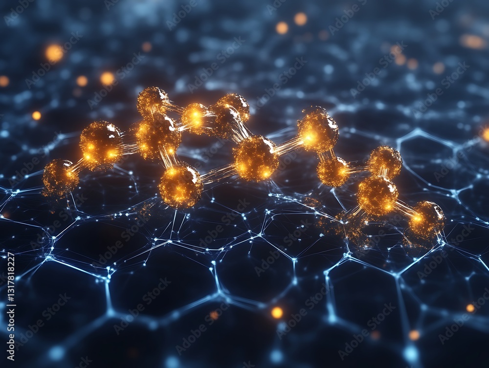 Poster illuminated molecular structure connected with a network of smaller connections