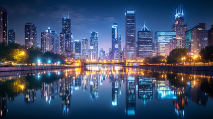 Fototapeta premium breathtaking nighttime metropolitan skyline