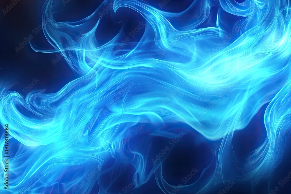 Poster abstract blue flames against a dark background. dynamic and flowing shapes create a captivating visu