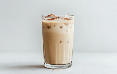 Iced Coffee with Cinnamon in Clear Glass on Gray Background