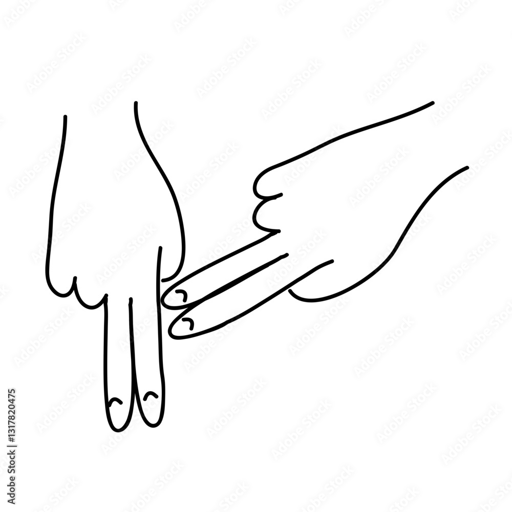 Poster two hands playfully interacting in a simple line drawing style showing a lighthearted moment of conn
