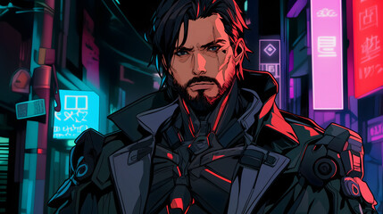  Anime Portrait of a Male Cyborg Warrior in a Futuristic Alley