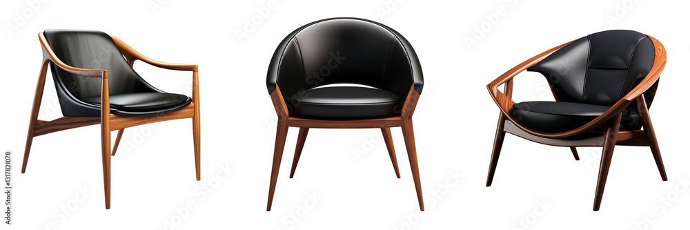 Poster stylish modern wooden chairs in png format with transparent background for custom projects