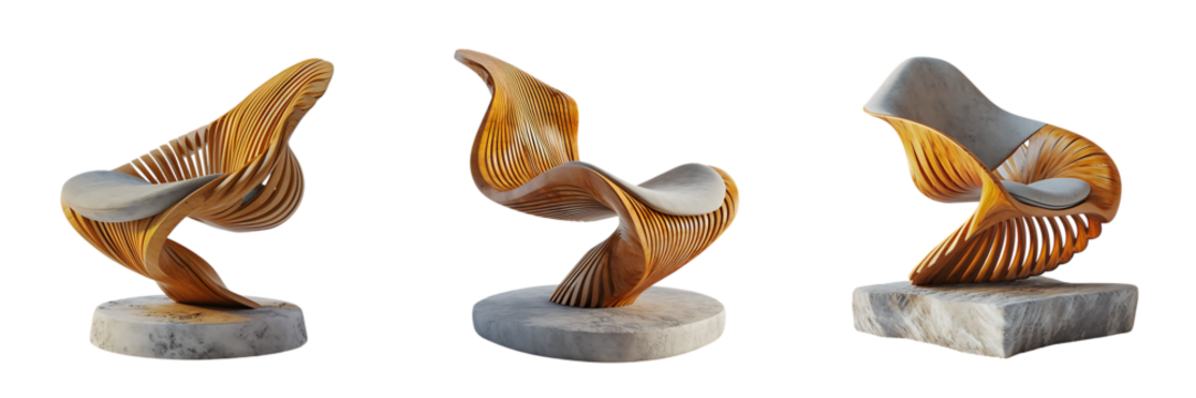 A High-Resolution PNG Cutout of Three Stylish Wooden Chairs with a Transparent Background for Versatile Use