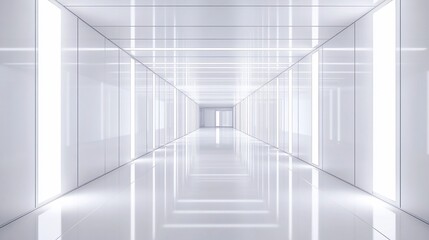 Obraz premium Bright White Corridor Futuristic Architecture Interior Design Modern Minimalist Space Tunnel