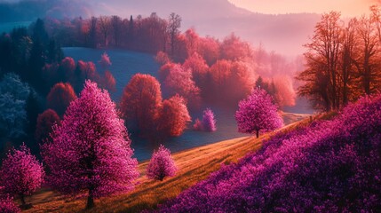 Professional Landscape Photography of Flowering Trees in Spring in Czech Republic