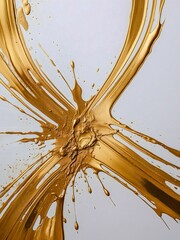 Abstract golden paint strokes on white.