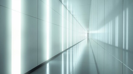 Obraz premium Futuristic White Corridor Illuminated by Neon Lights: A Modern Architectural Design