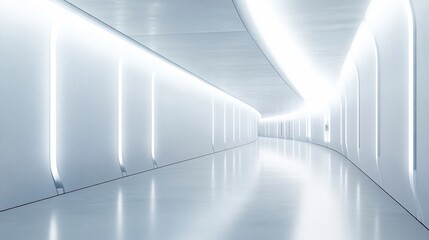 Obraz premium Futuristic White Corridor Design: Modern Architecture Interior with Bright LED Lighting and Sleek Walls