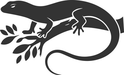 Lizard crawling on a tree branch vector silhouette