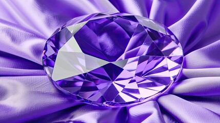 Fototapeta premium Delicately crafted amethyst beads with vibrant purple tones lie gracefully on a smooth fabric